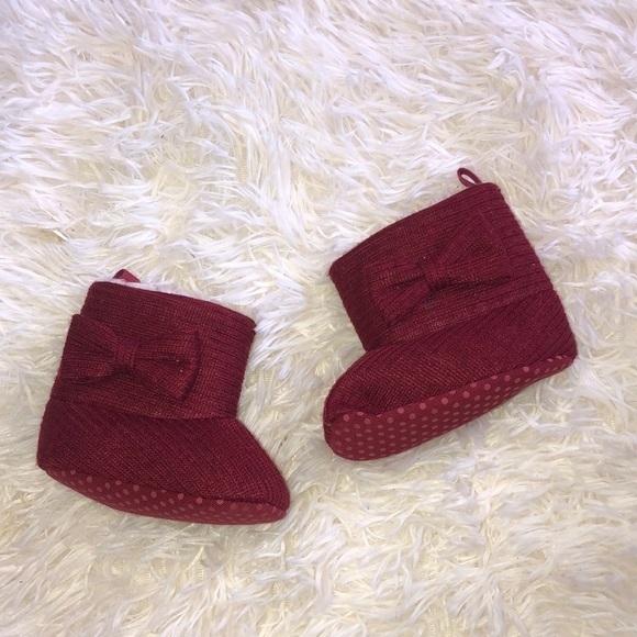 Infant Girls Burgundy Bow Boots - Picture 1 of 2
